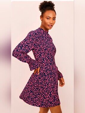 LOFT Heart Print Flare Dress Mock Neck NWT Size 8